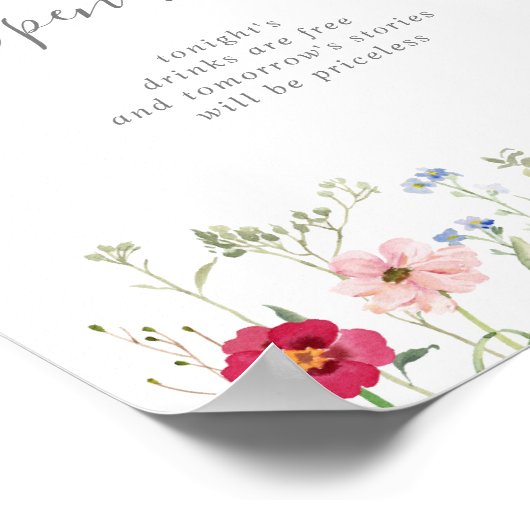 数々のシンプル色ワイルドフラワー結婚の開いたバー ポスター (角)