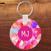 数々のピンクの水彩三角形パターン キーホルダー (正面)