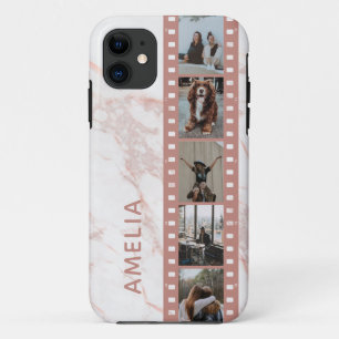 数々のフォトフィルムストリップピンク大理石パーソナライズされたCA iPhone 11 ケース