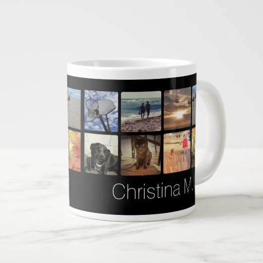 数々のフォトモザイク写真コラージュ ジャンボコーヒーマグカップ (正面右)