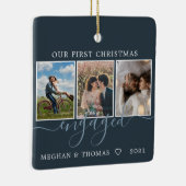 数々のフォト初めてのクリスマス婚約した青 セラミックオーナメント (右)