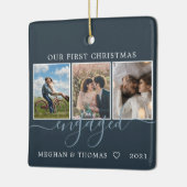 数々のフォト初めてのクリスマス婚約した青 セラミックオーナメント (左)