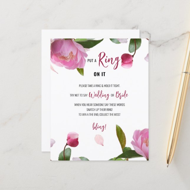 数々のフローラブライダルシャワーゲーム紙シート (正面/裏面インサイチュ)