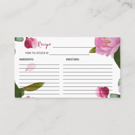 数々のフローラブライダルシャワーレシピ エンクロージャーカード (裏面)