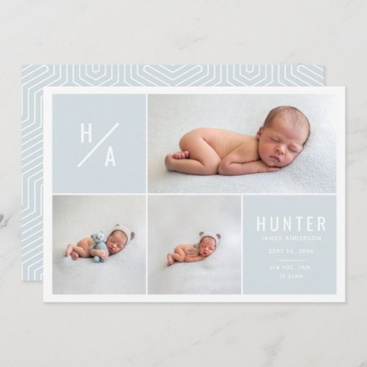 数々のモダン図的誕生発表 案内状 (正面/裏面)