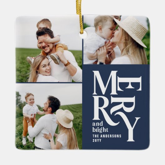 数々の光モダンカラフル海軍タイポグラフィ セラミックオーナメント (正面)