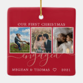 数々の写真の婚約した初めてのクリスマス セラミックオーナメント (裏面)