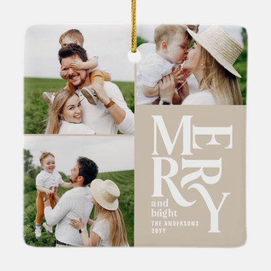 数々の写真モダンカラフルベージュタイポグラフィ セラミックオーナメント (裏面)