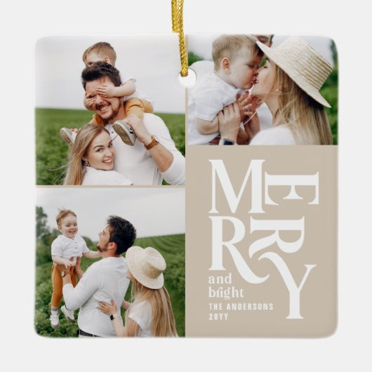 数々の写真モダンカラフルベージュタイポグラフィ セラミックオーナメント (正面)