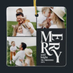 数々の写真モダンカラフル黒タイポグラフィ セラミックオーナメント<br><div class="desc">ヴィンテージカラフルブラックタイポグラフィメリークリッ数々のツマス写真オーナメントデザイン。おもしろいのはっきりした休日コレクションの一部。</div>