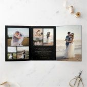 数々の写真金ゴールドブラック結婚サンキューカード 三つ折り招待状 (内部)