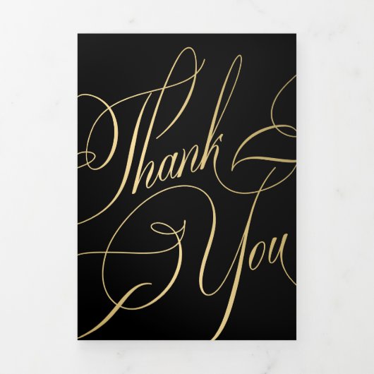 数々の写真金ゴールドブラック結婚サンキューカード 三つ折り招待状 (カバー)