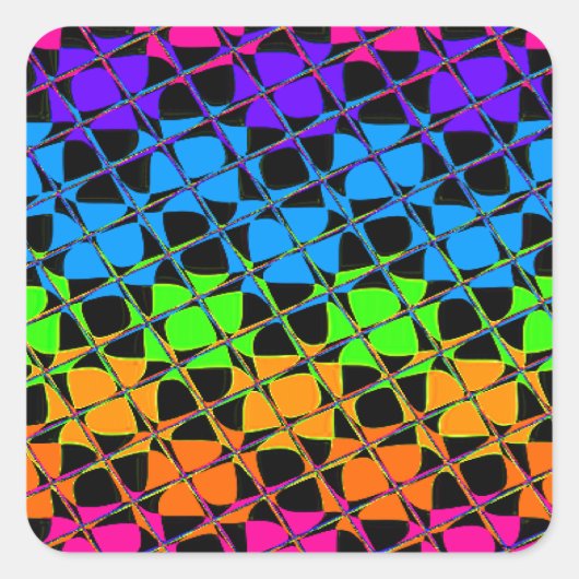数々の市松模様にカラフル鏡 スクエアシール (正面)