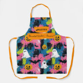 数々の幽霊、カボチャ、こうもり付きハロウィーン エプロン (正面)