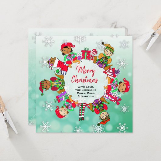 数々の文化的かわいいお洒落小妖精や小人 カード (正面/裏面インサイチュ)