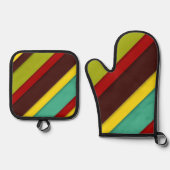 数々の斜めストライプ色 鍋つかみ&鍋敷きセット (正面)