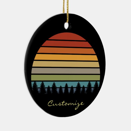 数々の木のストライプの付いた太陽の色 セラミックオーナメント (右)