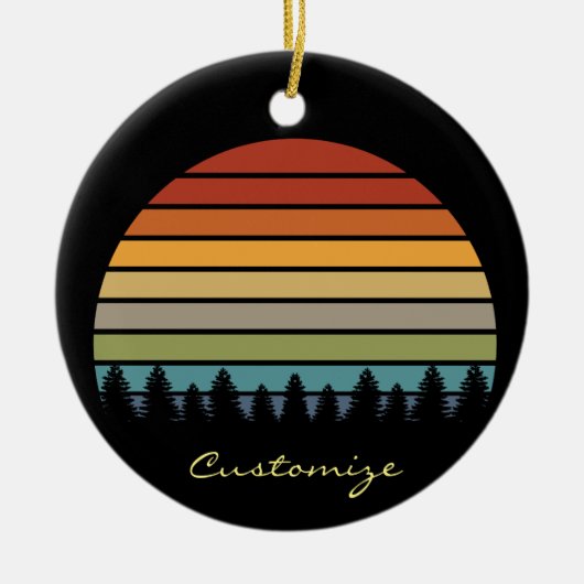 数々の木のストライプの付いた太陽の色 セラミックオーナメント (正面)