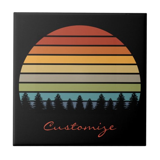 数々の木のストライプの付いた太陽の色 タイル (正面)