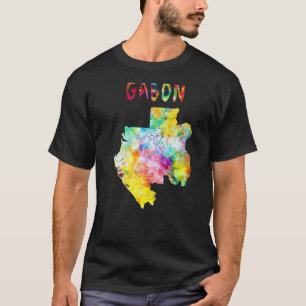 数々の水彩画ガボン地図デジタルアートワーク Tシャツ