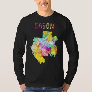 数々の水彩画ガボン地図デジタルアートワーク Tシャツ