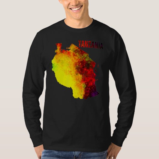 数々の水彩画タンザニア地図デジタルアートワーク Tシャツ (正面)