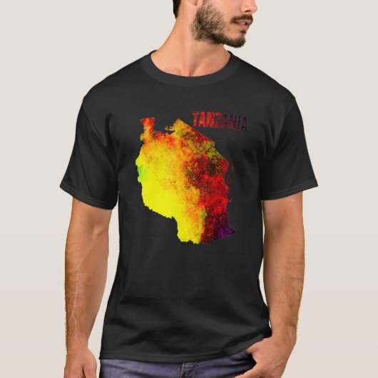 数々の水彩画タンザニア地図デジタルアートワーク Tシャツ (正面)