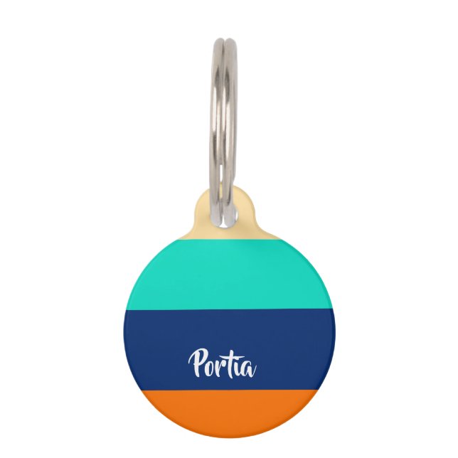 数々の線パターン（の模様が）ある ペット　ネームタグ (正面)