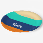 数々の線パターン（の模様が）ある ペーパープレート (アングル)