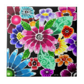 数々の色お洒落フォークアート花フローラピンク タイル (正面)