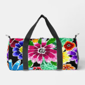 数々の色お洒落フォークアート花フローラピンク ダッフルバッグ (正面)
