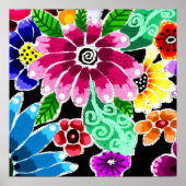 数々の色お洒落フォークアート花フローラピンク ポスター (正面)