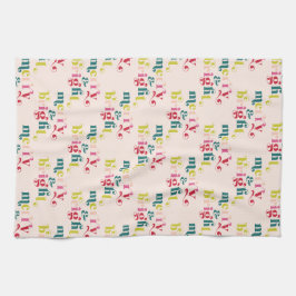 数々の色とモダン明るいメリークリスマス キッチンタオル