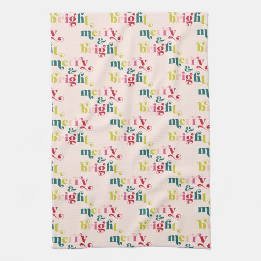 数々の色とモダン明るいメリークリスマス キッチンタオル (縦)