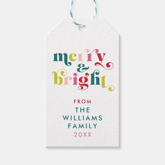 数々の色とモダン明るいメリークリスマス ギフトタグ (正面)