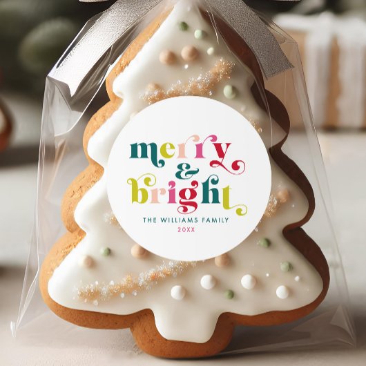 数々の色とモダン明るいメリークリスマス ラウンドシール