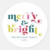 数々の色とモダン明るいメリークリスマス ラウンドシール (正面)