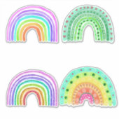 数々の色と緑のお洒落水色の虹 シール (正面)