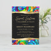 数々の色と金ゴールドステンドグラス甘い16 招待状 (スタンド正面)