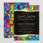 数々の色と金ゴールドステンドグラス甘い16 招待状 (正面/裏面)