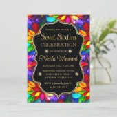 数々の色と金ゴールドステンドグラス甘い16 招待状 (スタンド正面)