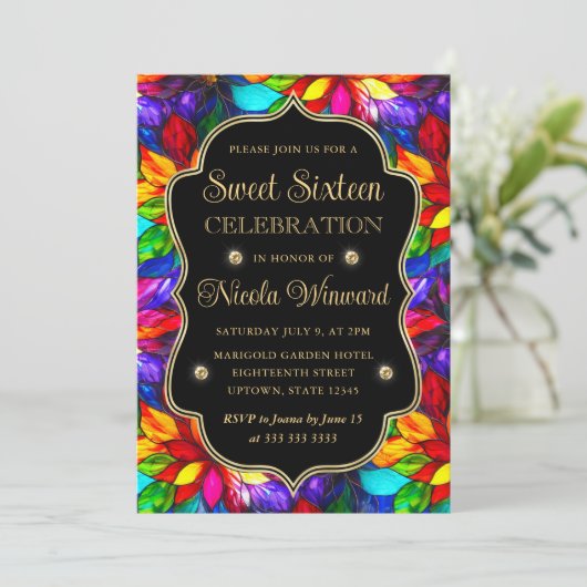 数々の色と金ゴールドステンドグラス甘い16 招待状 (スタンド正面)