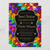 数々の色と金ゴールドステンドグラス甘い16 招待状 (正面/裏面)