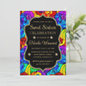 数々の色と金ゴールドステンドグラス甘い16 招待状 (スタンド正面)