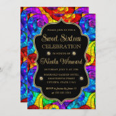 数々の色と金ゴールドステンドグラス甘い16 招待状 (正面/裏面)