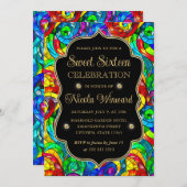 数々の色と金ゴールドステンドグラス甘い16 招待状 (正面/裏面)