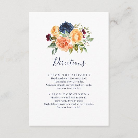 数々の色のエレガントフローラ結婚の方向 エンクロージャーカード (正面)