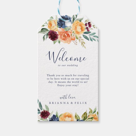 数々の色のエレガントフローラ結婚歓迎 ギフトタグ (正面)