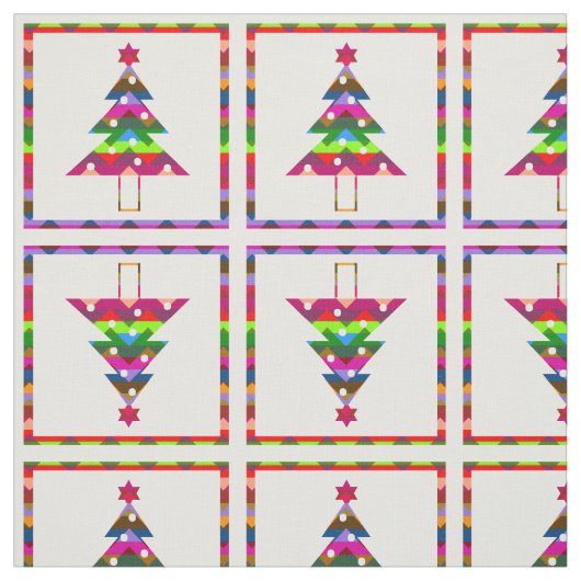 数々の色のクリスマスツリー ファブリック (見本)