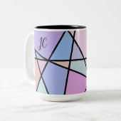 数々の色のジオメトリックな線と形状 ツートーンマグカップ (正面左)